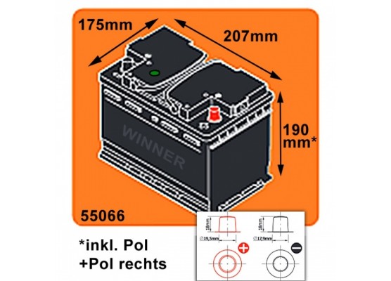 Μπαταρία αυτοκινήτου Winner Premium HP 555501050 - 12V 55Ah - 500CCA(EN) εκκίνησης (55066)