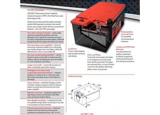 Μπαταρία Odyssey  625-DINC-1500 12V 220Ah - 1500CCA 