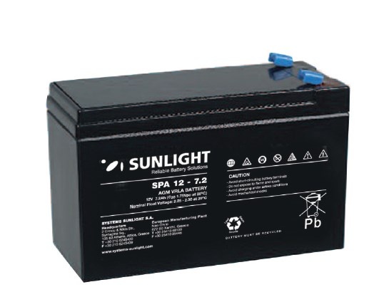 Μπαταρία Sunlight SPA12-7.2 (F1) VRLA - AGM τεχνολογίας - 12V 7Ah (C20) -  e-kiriazis.gr