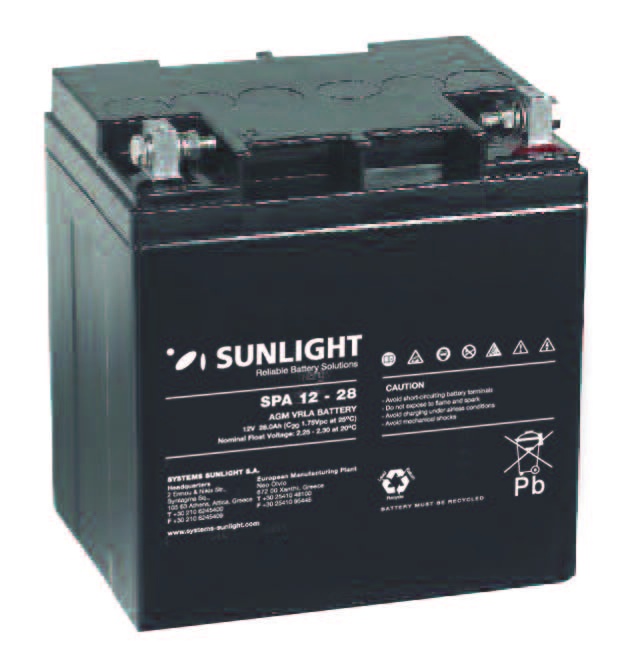 Μπαταρία Sunlight SPA12-28 VRLA - AGM τεχνολογίας - 12V 28Ah (C20) -  e-kiriazis.gr